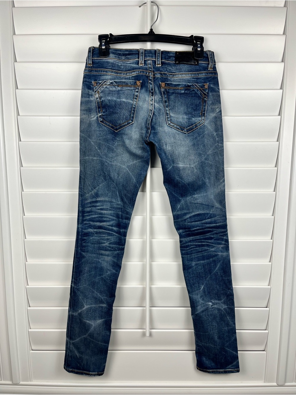 Buckle Black Y2K low rise Dark Blue Distressed Skinny Jeans Size 25x32 - Picture 2 of 6